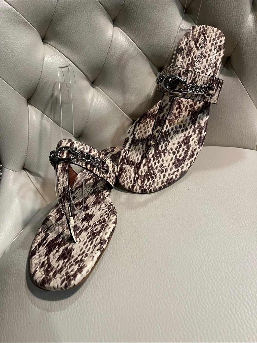 Coach Snake-Print Thong Sandals in Brown and Cream NWOT